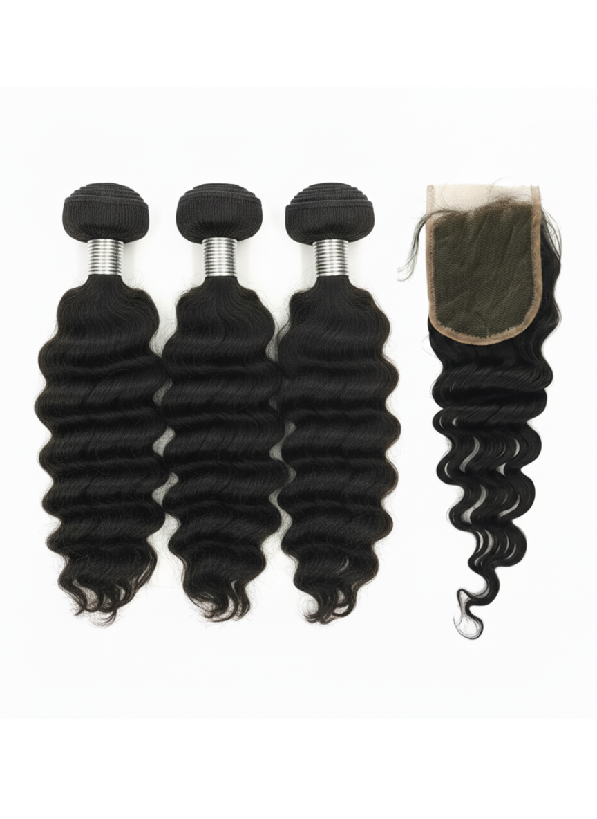 3 Bundle Malaysian Deep Wave Set w/ Closure 3 Bundle Malaysian Deep Wave Set w/ Closure
