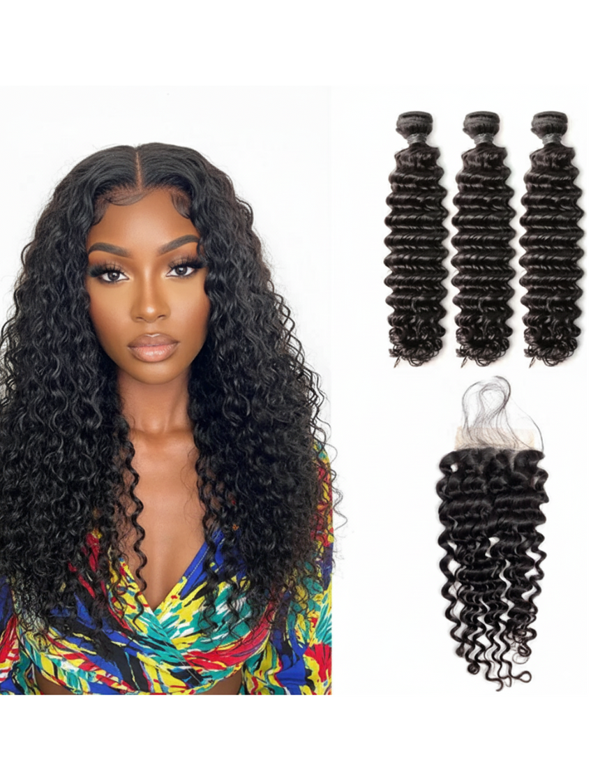 3 Bundle Deep Wave Set w/ Closure