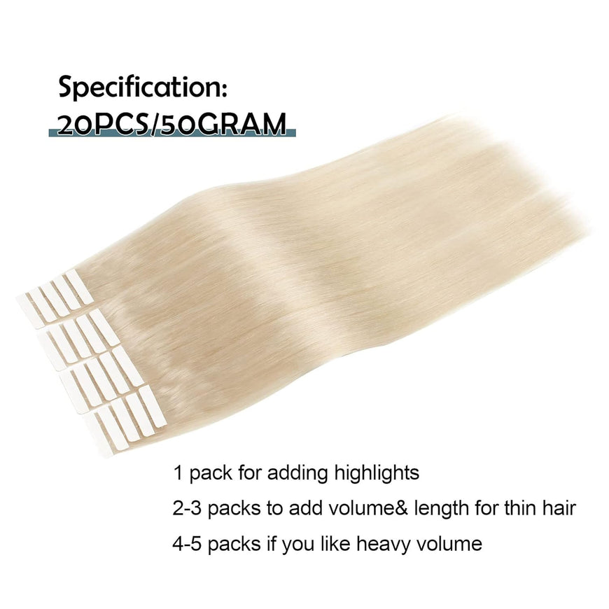 10A Blonde Straight Tape-In Hair Extension #613 22