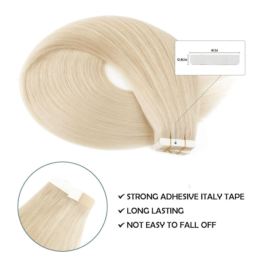 10A Blonde Straight Tape-In Hair Extension #613 20